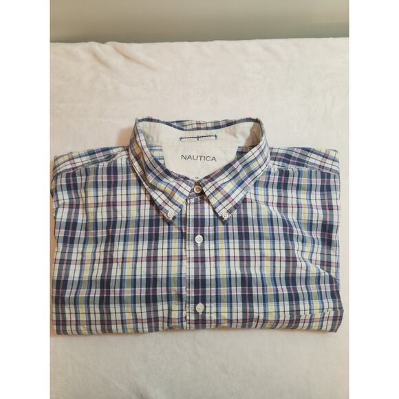 Nautica Shirt Mens 4XL Blue Red Plaid Short Sleeve 100% Cotton Preppy Summer - Picture 1 of 10